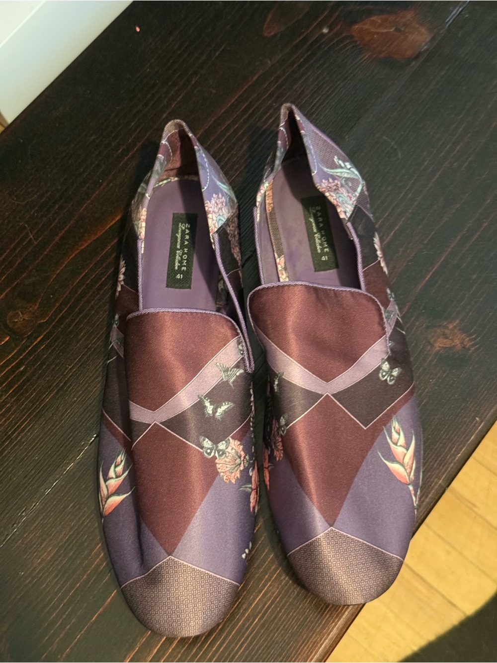 Zara purple and brown patterned slip-on flats